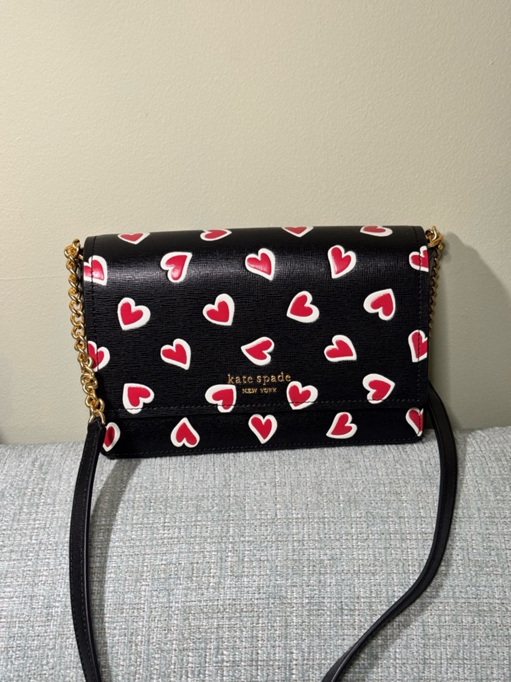 kate spade Black Red & White Heart Print Crossbody